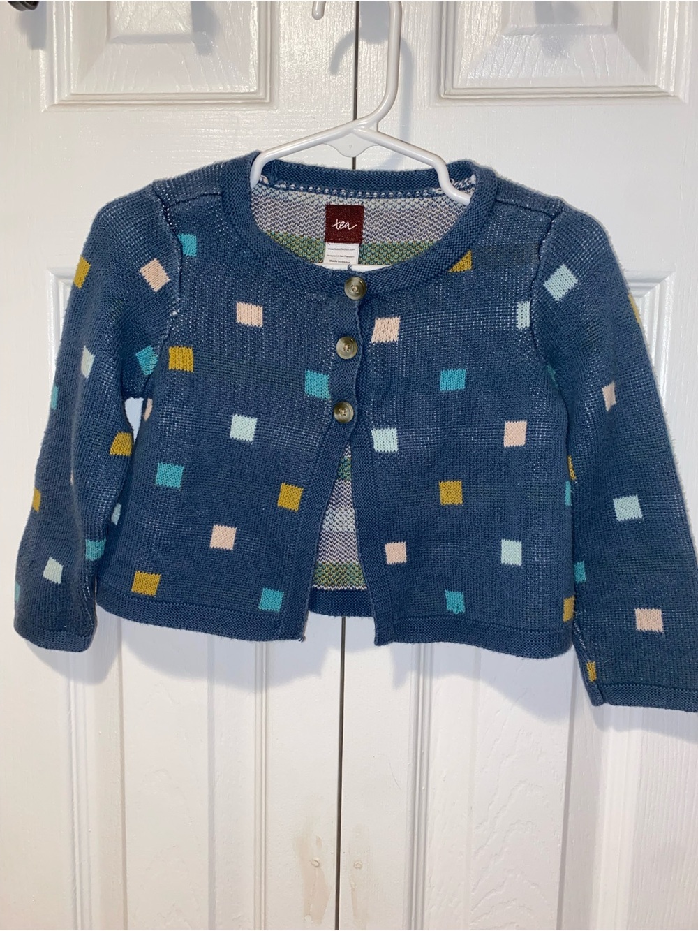 Tea Collection Navy Cardigan with Multicolor Square Motif